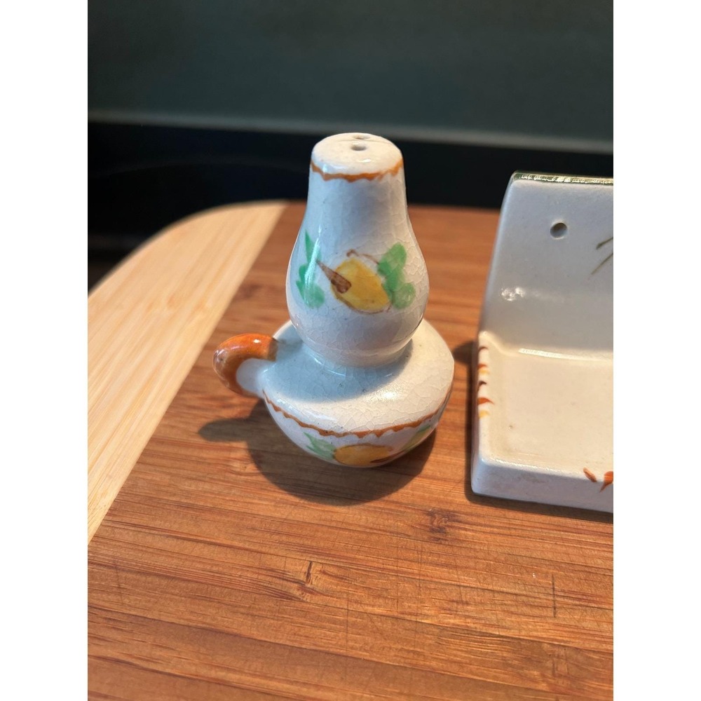 Vintage Ceramic Salt and Pepper Shakers with Wall Mount Shelf Fruit Hand Painted - Picture 4 of 14